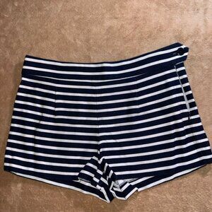 J Crew Women 8 Navy‎ Cream Striped Pleated Cotton Nautical Zip Side Shorts (U)